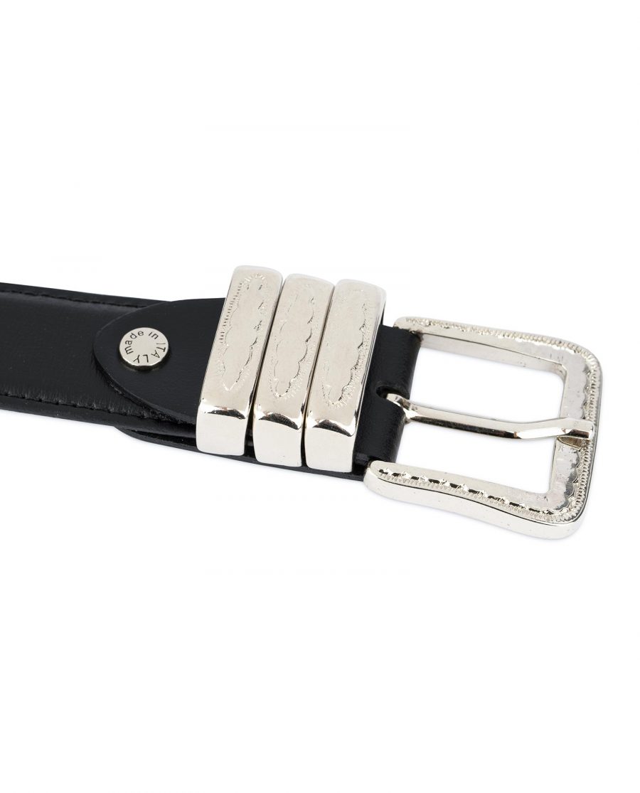 Leather Belt with Metal Loops Black Leather 6