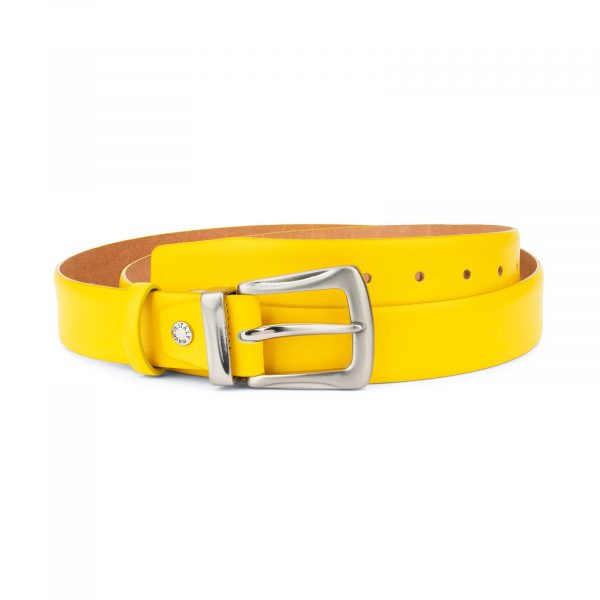 Mens Yellow Belt With Western Silver Buckle 1
