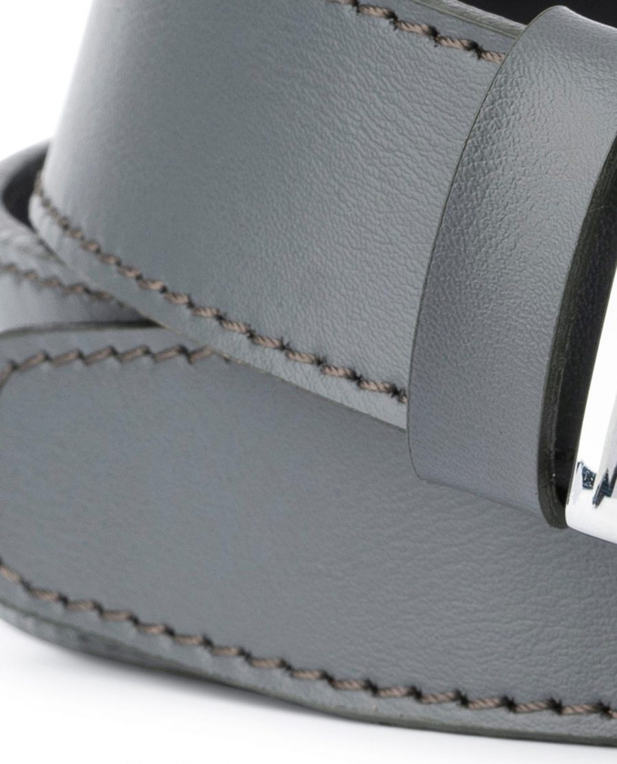 Ratchet Buckle Belt for Men in Gray Leather 2