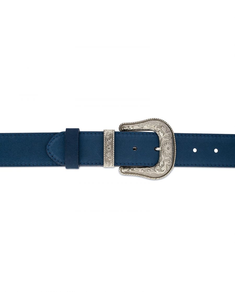 Western Cowboy Belt Blue Suede Leather 3