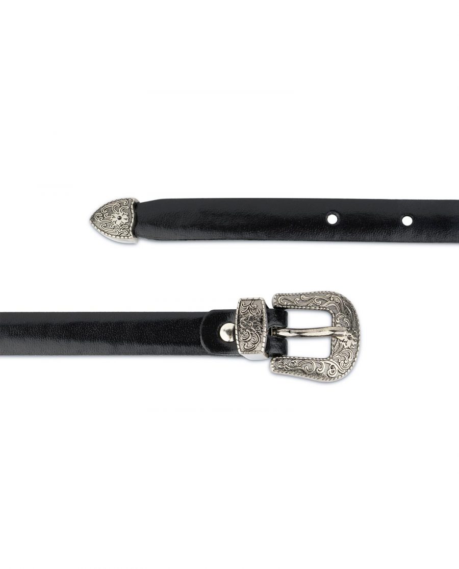 Western Belt for Women Thin Black Leather 1 5 cm 2