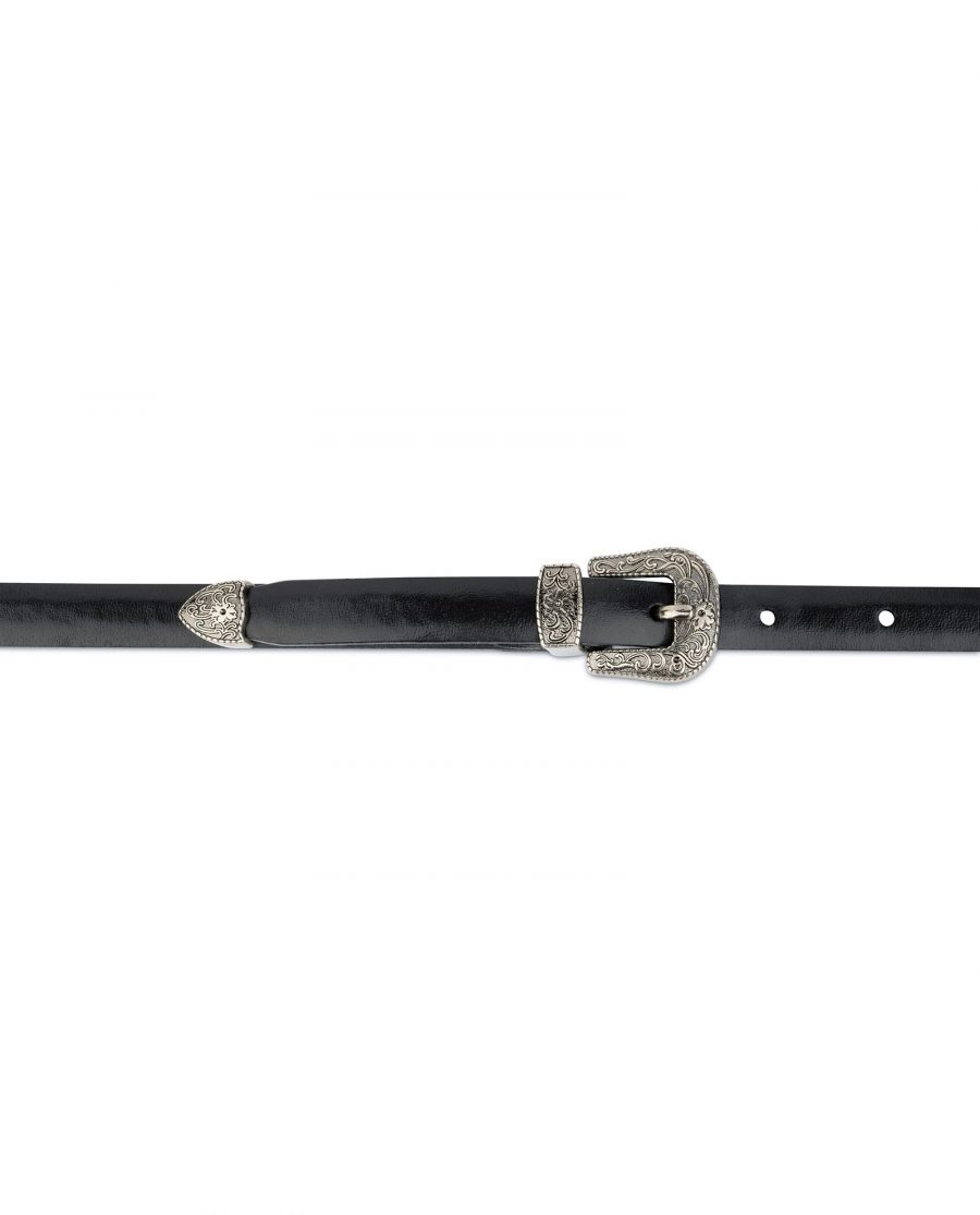 Western Belt for Women Thin Black Leather 1 5 cm 3