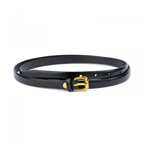 Belt With Brass Buckle Black Leather 1 5 cm 1