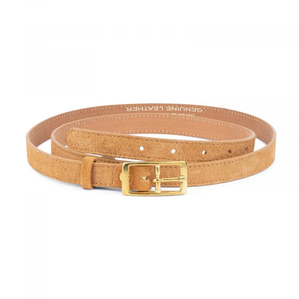 Belt With Brass Buckle Camel Suede Leather 1