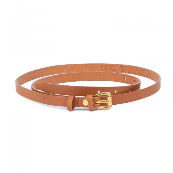 Belt With Brass Buckle Tan Leather 1 5 cm 1