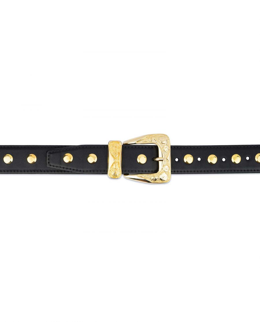 Black Gold Studded Belt Full Grain Leather 3