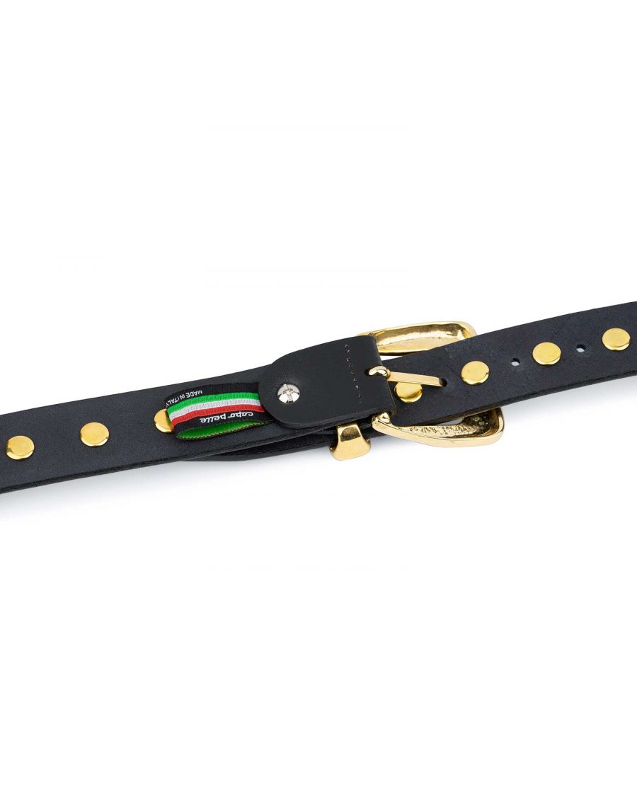 Black Gold Studded Belt Full Grain Leather 5