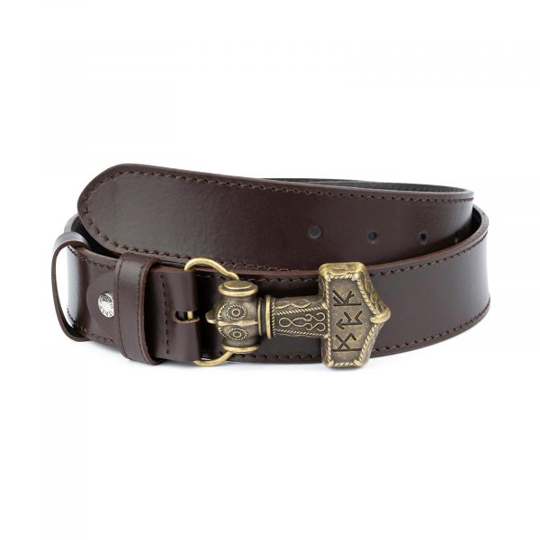 Norse Leather Belt Thors Hammer Buckle 1