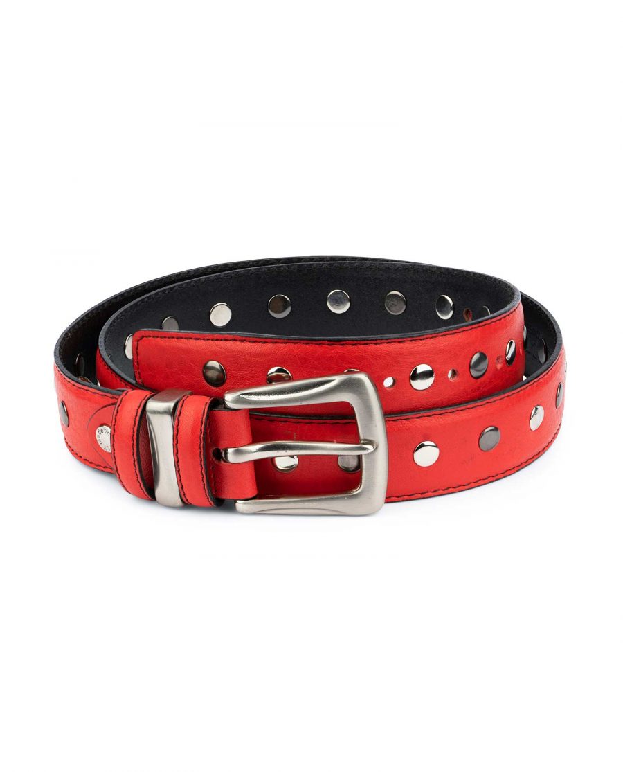 Red Studded Belt Genuine Leather 1