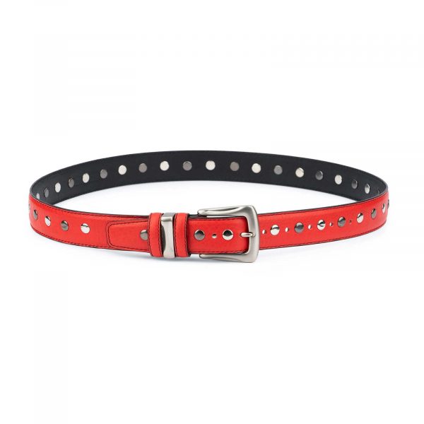 Red Studded Belt Genuine Leather 2