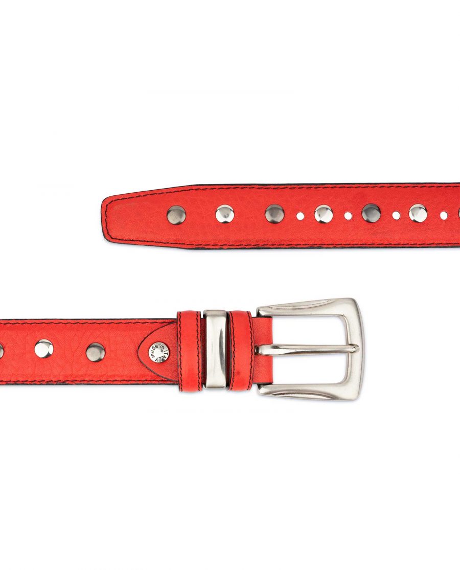 Red Studded Belt Genuine Leather 4