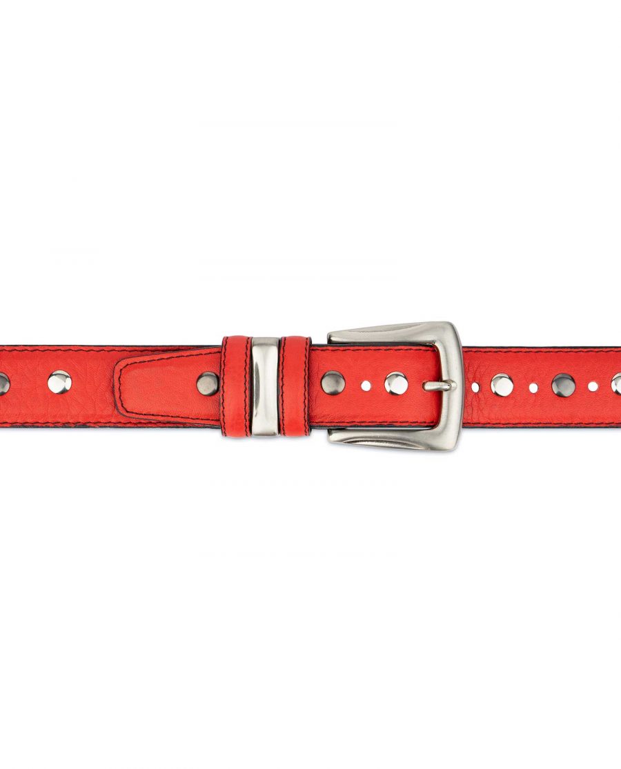 Red Studded Belt Genuine Leather 6