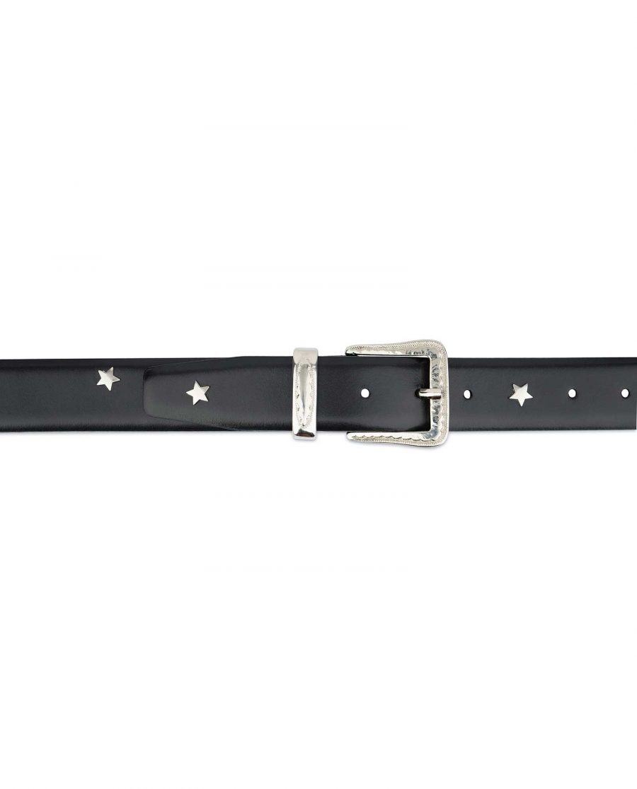 Studded Star Belt Black Leather 3