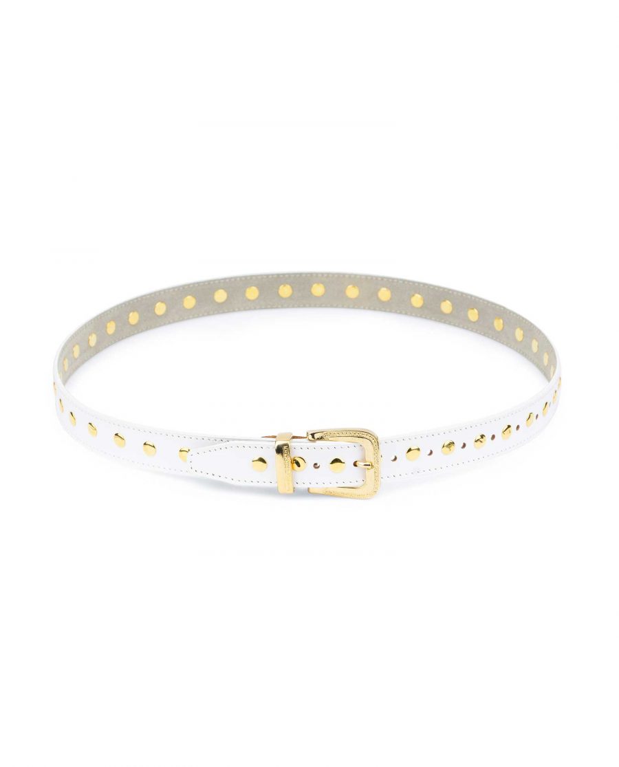 White Studded Belt With Gold Rivets 2