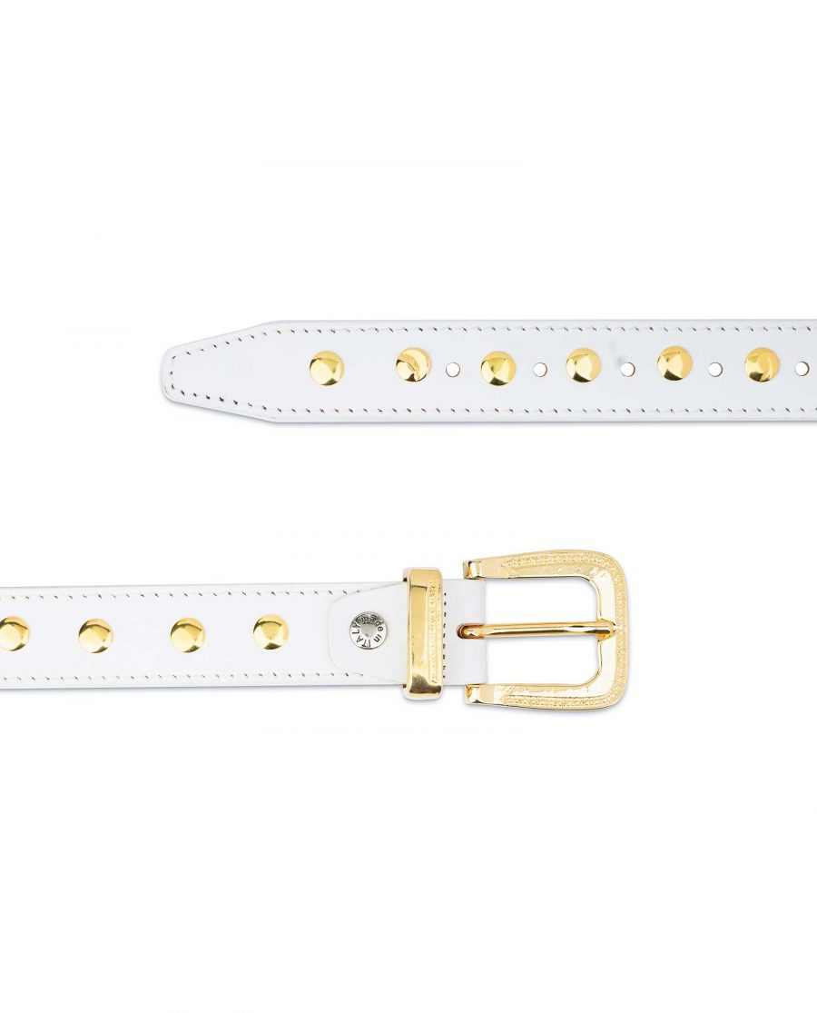 White Studded Belt With Gold Rivets 4