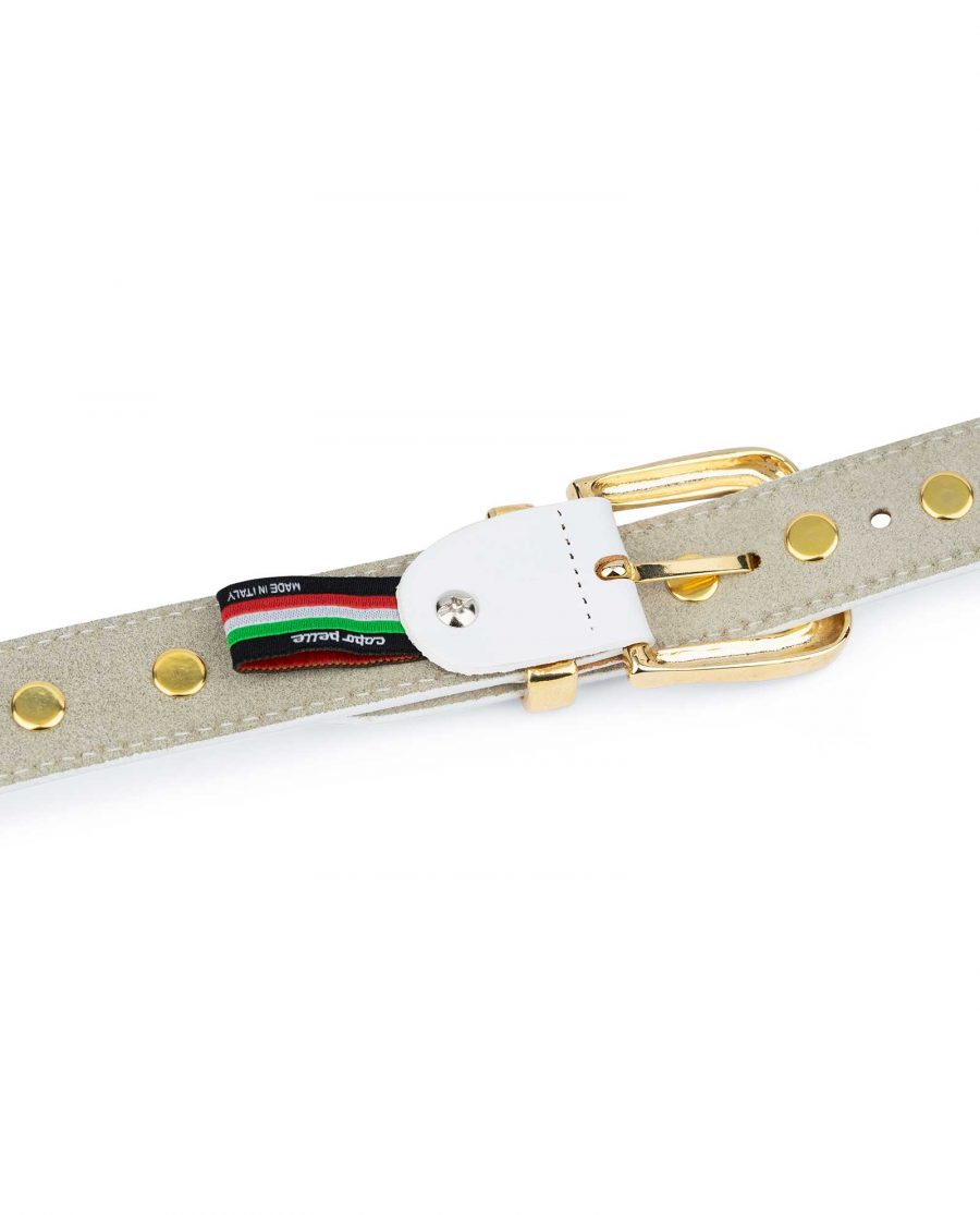 White Studded Belt With Gold Rivets 6