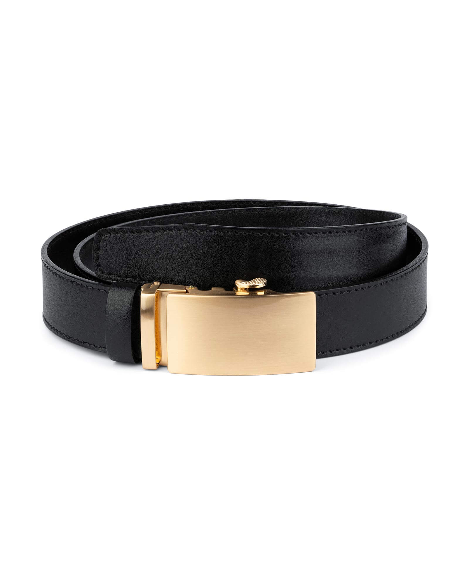 Buy Automatic Gold Buckle Black Belt | LeatherBeltsOnline.com
