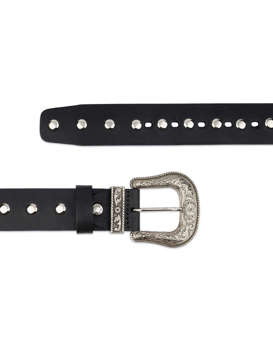 Black Studded Western Belt Full Grain Leather 2