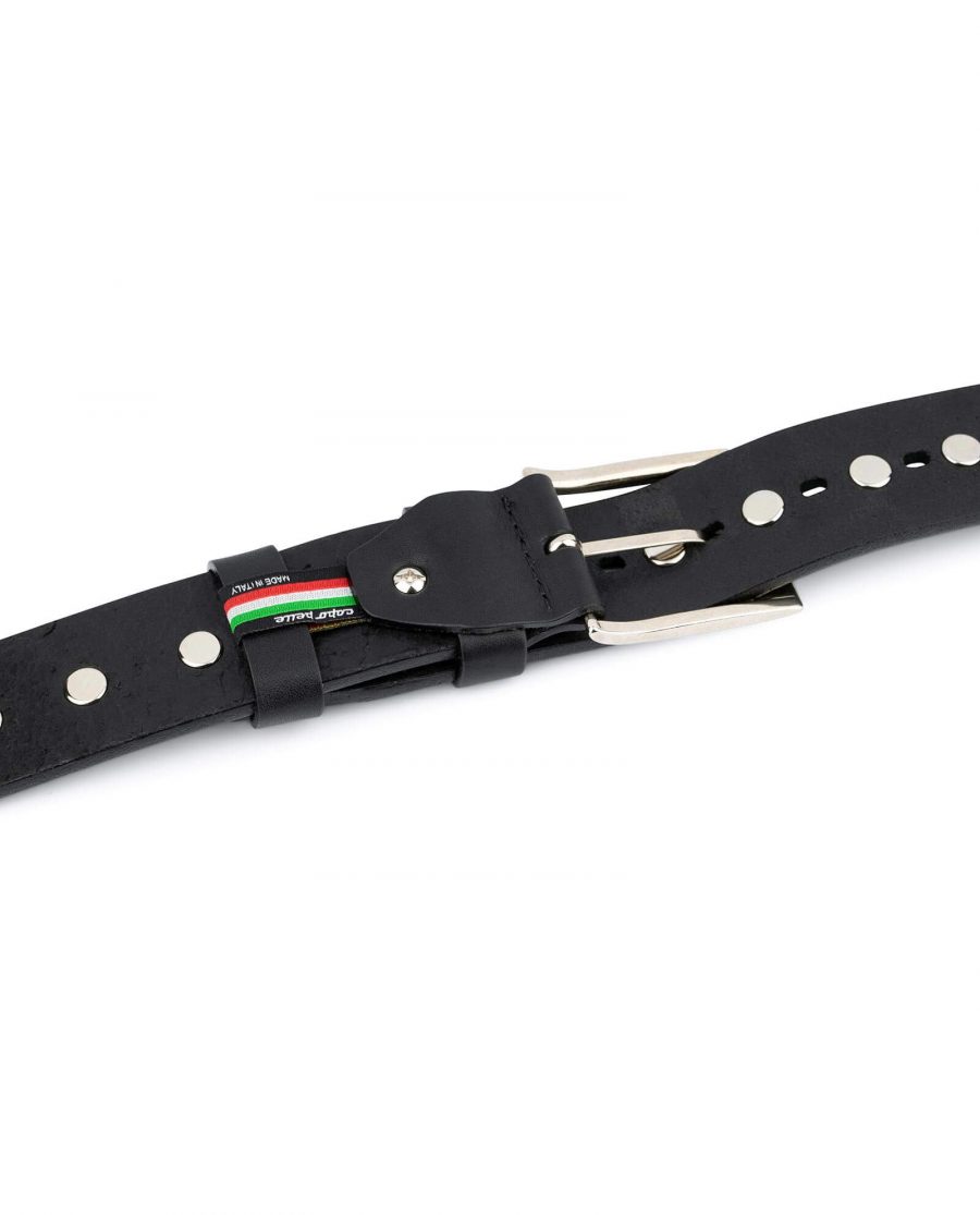 Wide Black Studded Belt Full Grain Leather 5