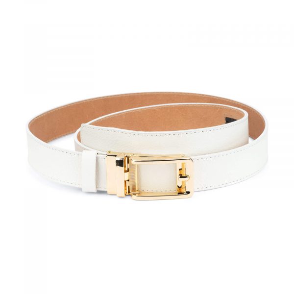 Automatic leather white belt with gold buckle AUWT35GDCL 1