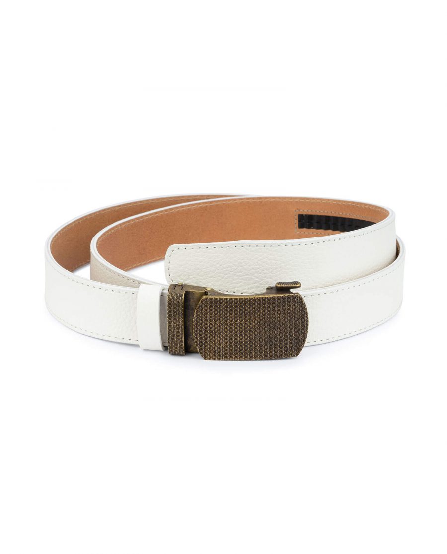 Automatic white leather belt with bronze buckle AUWT35BROZ 1