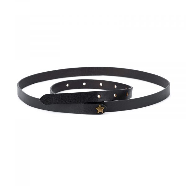 Black womens belt for dresses thin bronze star SRBZ15BLSM 1