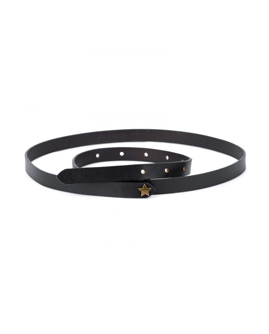 Black womens belt for dresses thin bronze star SRBZ15BLSM 1