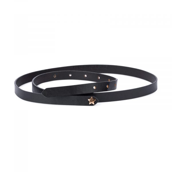 black thin belt for dress with rose gold buckle star SRRO15BLSM 1