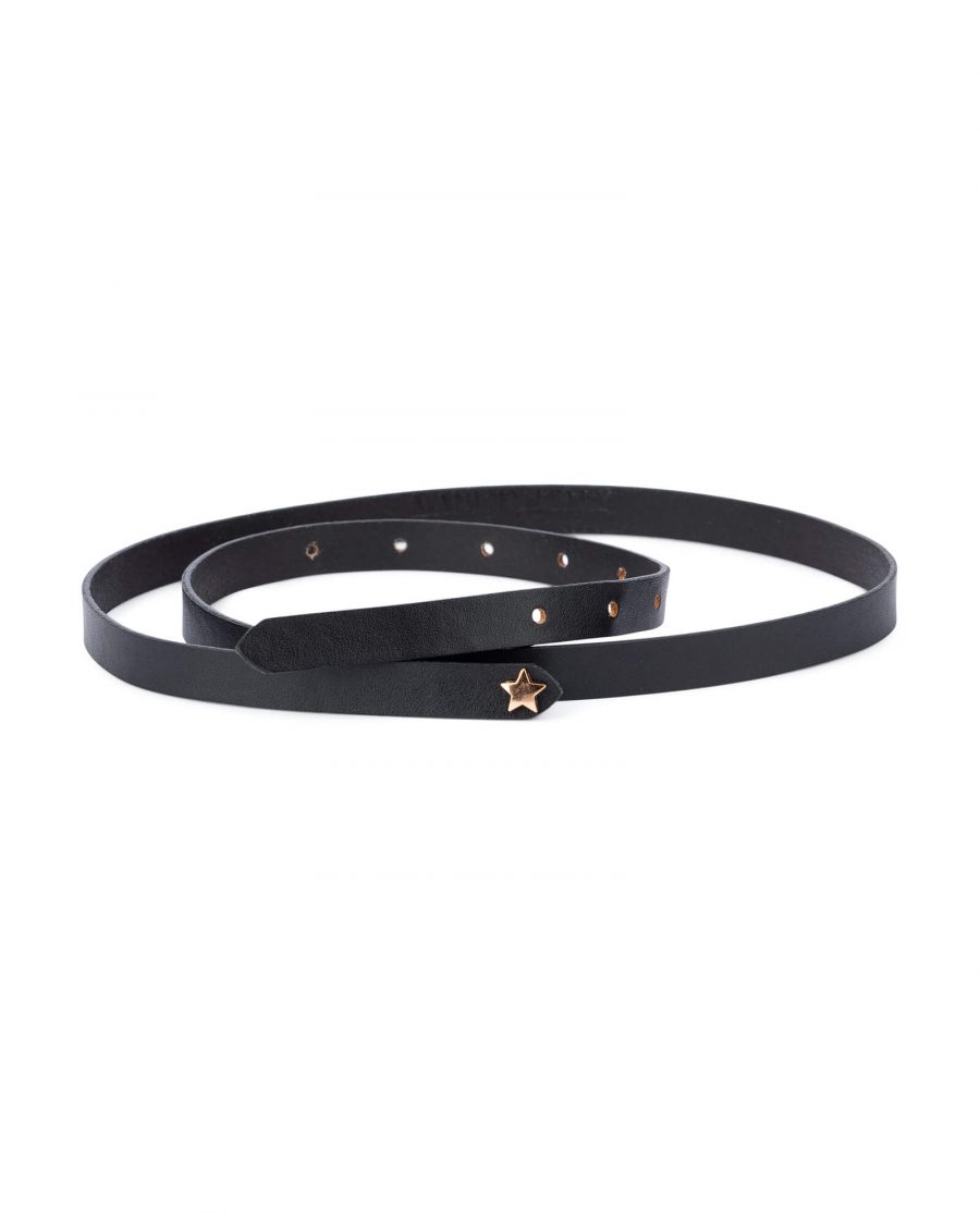 black thin belt for dress with rose gold buckle star SRRO15BLSM 1
