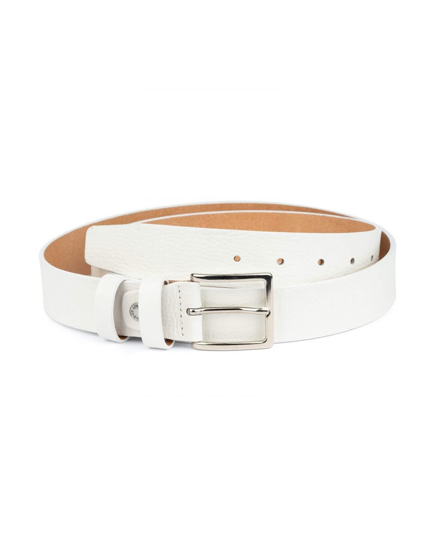 mens white leather belt with classic buckle WHCL35PEBB 1