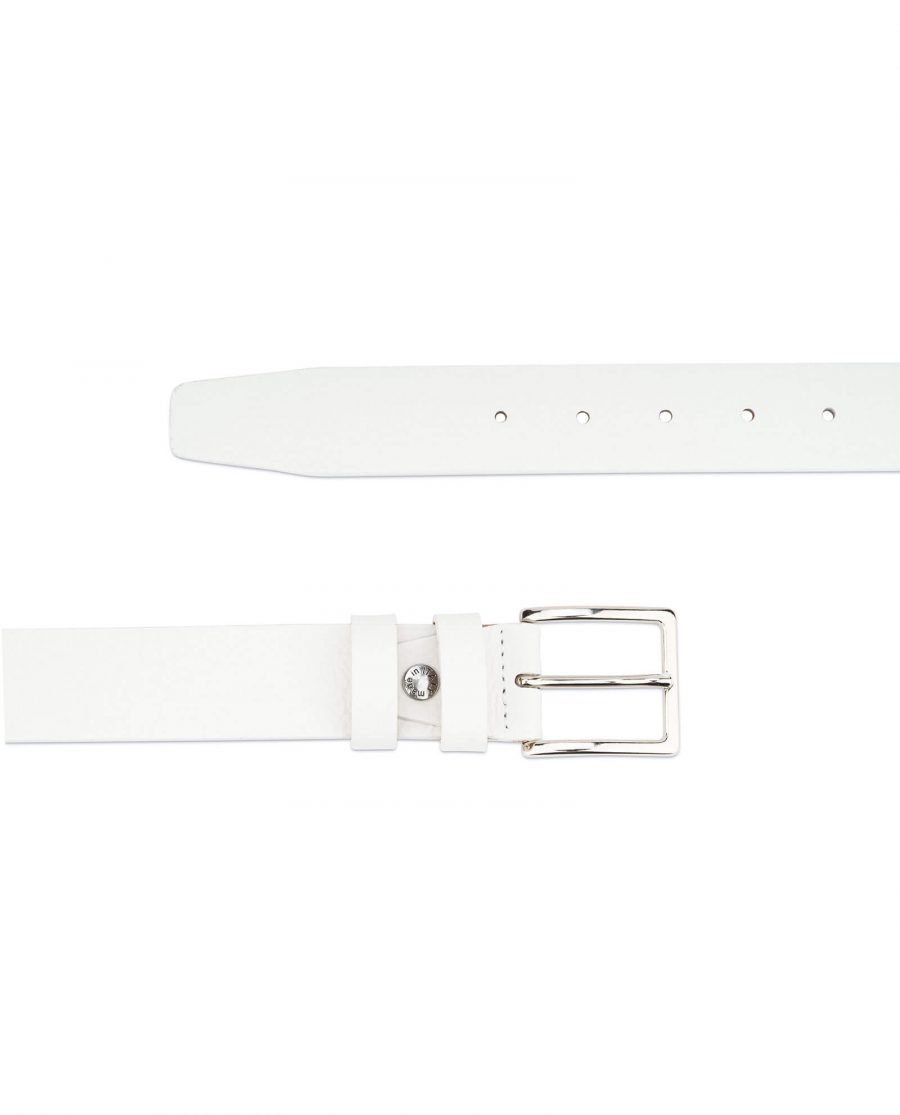 mens white leather belt with classic buckle WHCL35PEBB 2