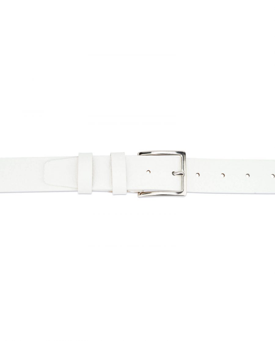 mens white leather belt with classic buckle WHCL35PEBB 3