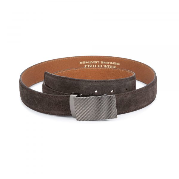 mens brown suede belt with slide buckle 1