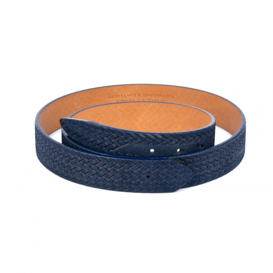 woven blue suede leather belt no buckle 1