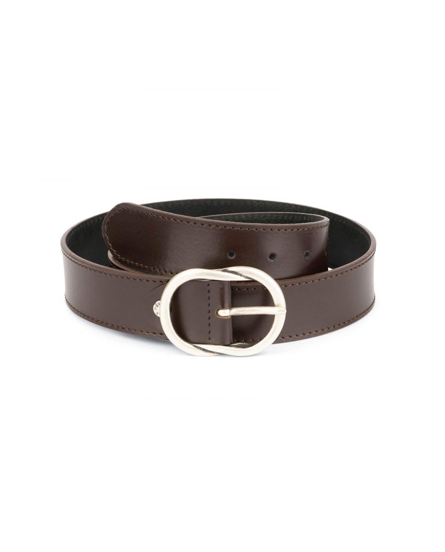 brown womens belt with rounded buckle 1