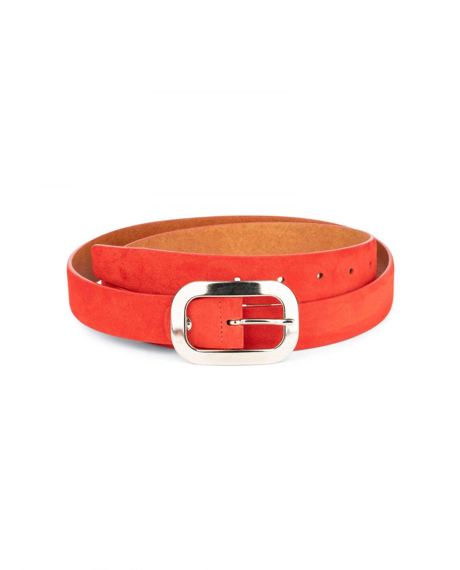 red suede belt with oval womens buckle 1