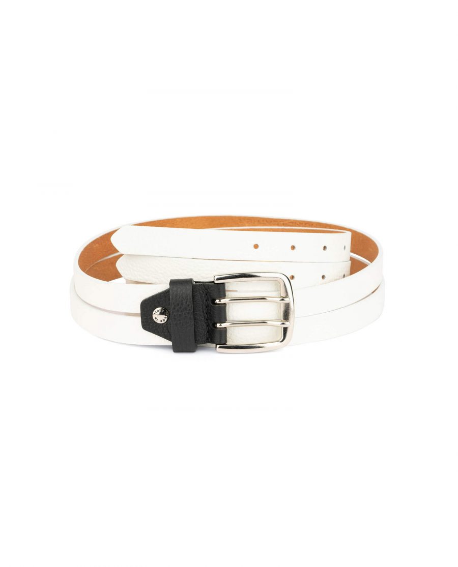 white womens two prong belt real leather 2