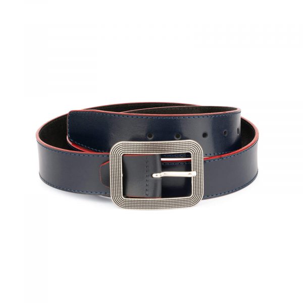 wide womens blue belt with rounded corner buckle 1