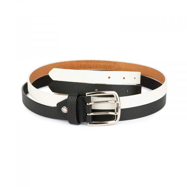 womens black and white belt with two prong buckle 2
