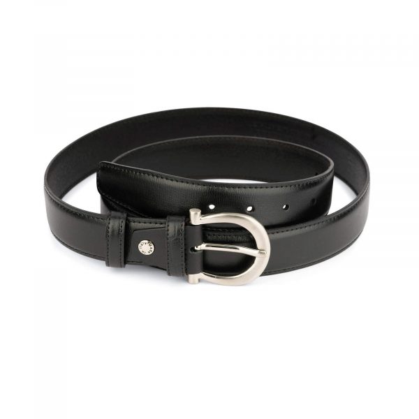 womens black leather belt with stylish buckle 1