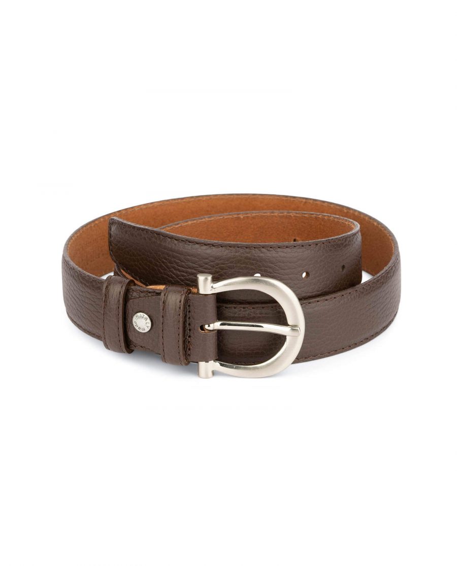 womens brown leather belt with italian buckle 2