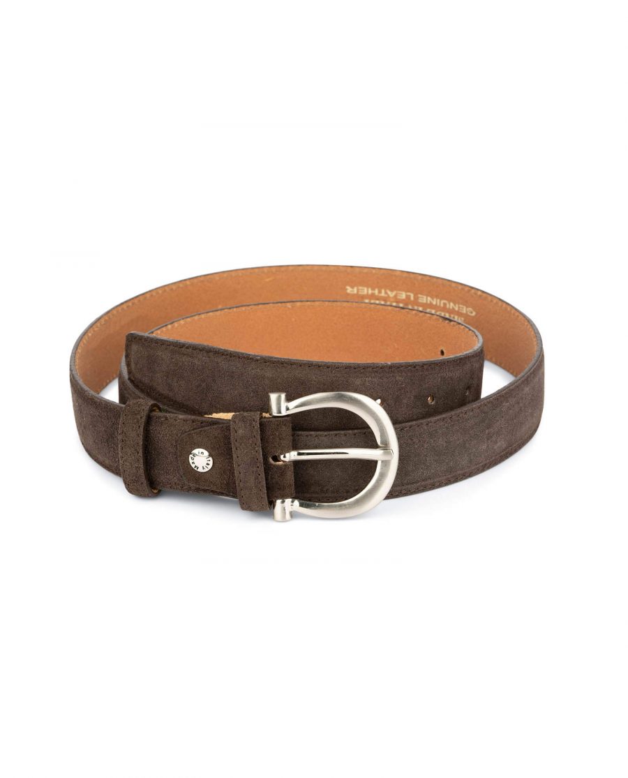 womens brown suede belt with italian buckle 2