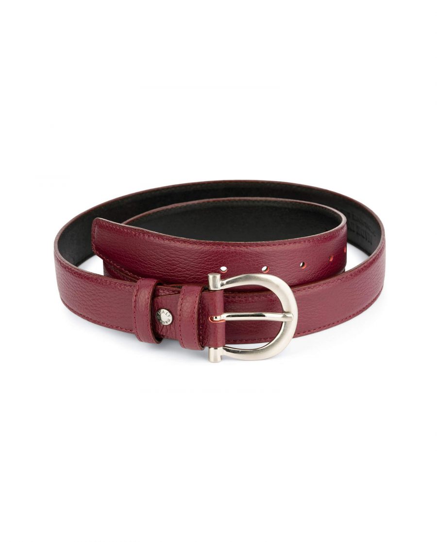 womens burgundy belt with italian buckle 1
