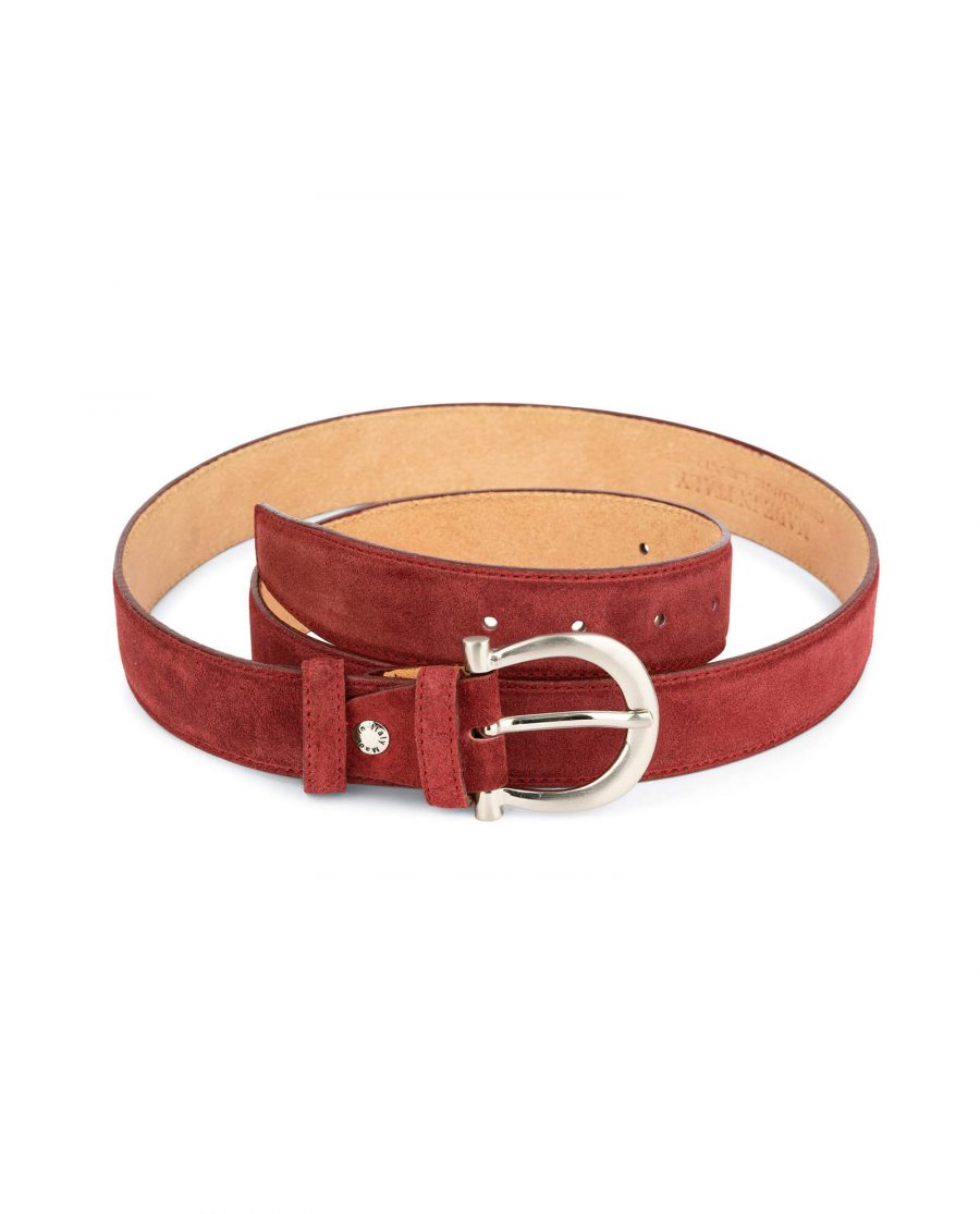 womens burgundy suede belt with italian buckle 1