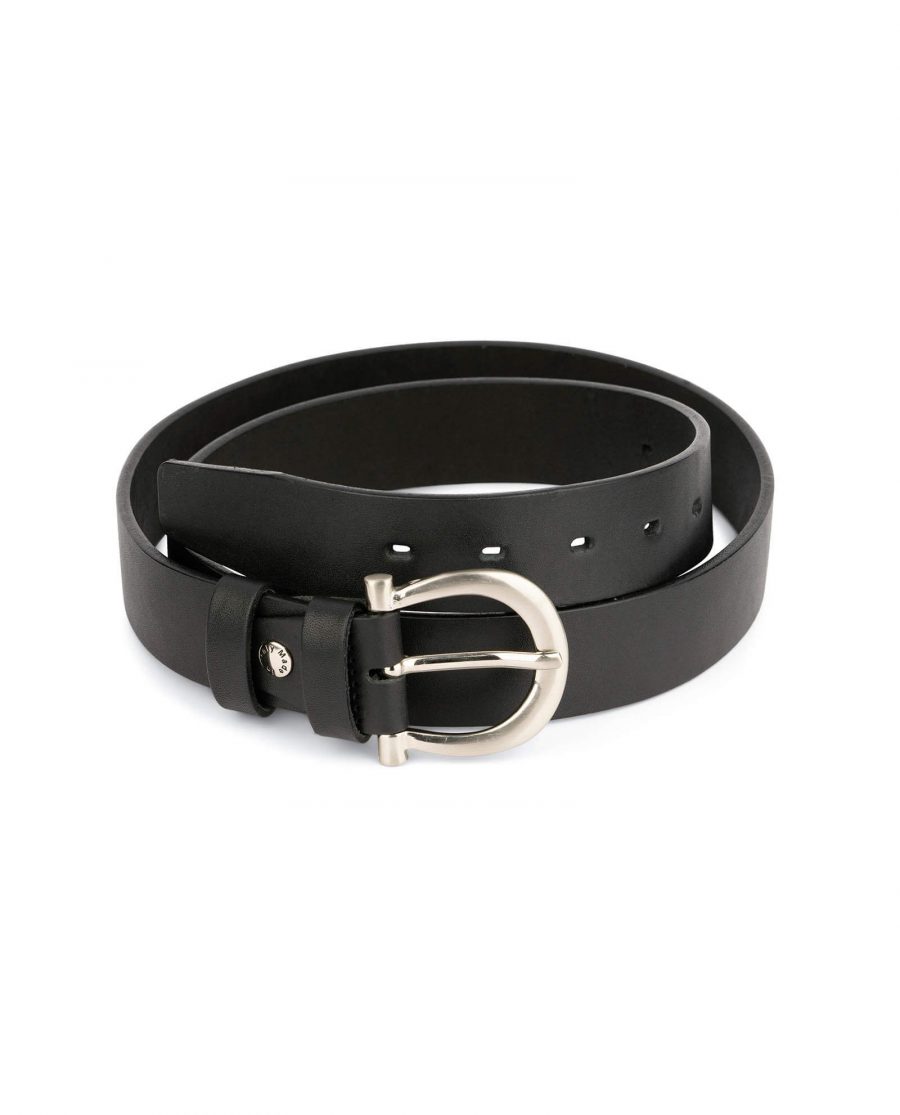womens full grain leather belt with silver buckle 1