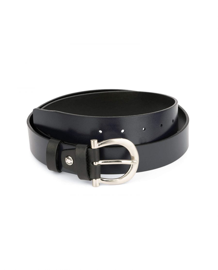womens navy blue belt with horse shoe buckle 1