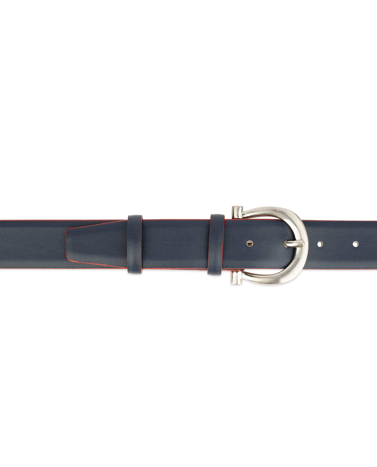 Buy Womens Navy Blue Leather Belt With Red Edges | LeatherBeltsOnline