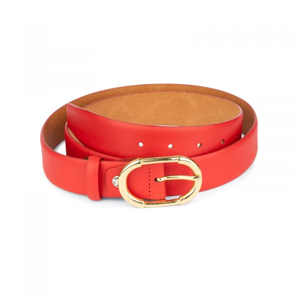womens red leather belt with gold buckle 2
