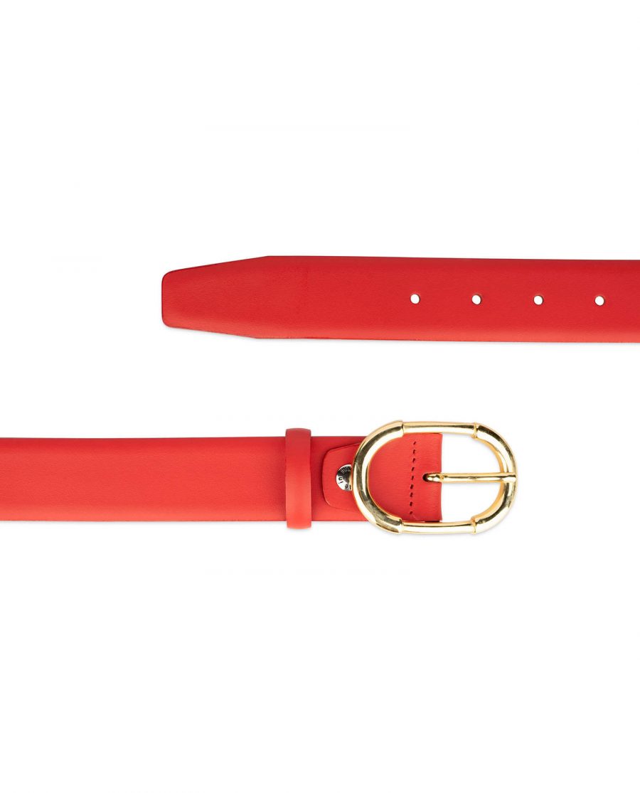 womens red leather belt with gold buckle 3