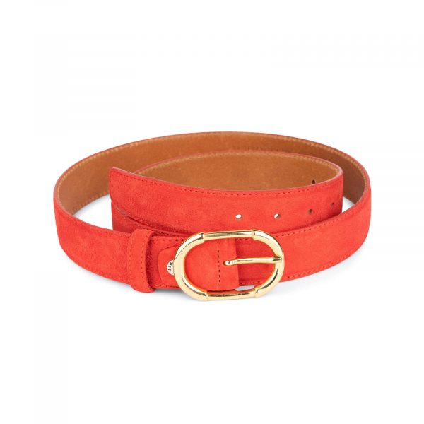 womens red leather belt with gold buckle 5